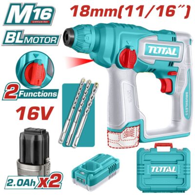 Máy khoan bê tông cầm tay không chổi than dùng pin Lithium-Ion 16V Total TRHLI16168