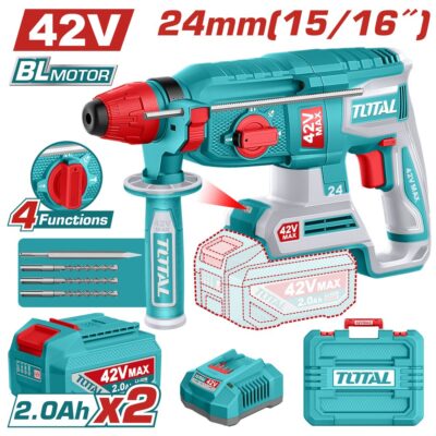 Máy khoan bê tông 24mm cầm tay không chổi than dùng pin Lithium-ion 42V Total TRHLI422482