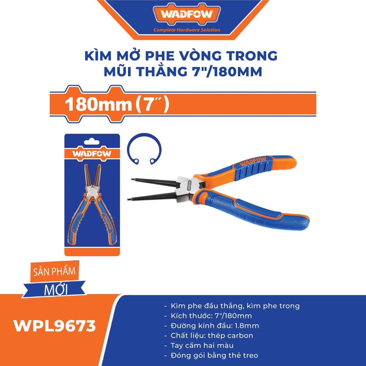 WPL9673_2 Kềm mở phe mũi thẳng vòng trong 7"/180mm WADFOW WPL9673