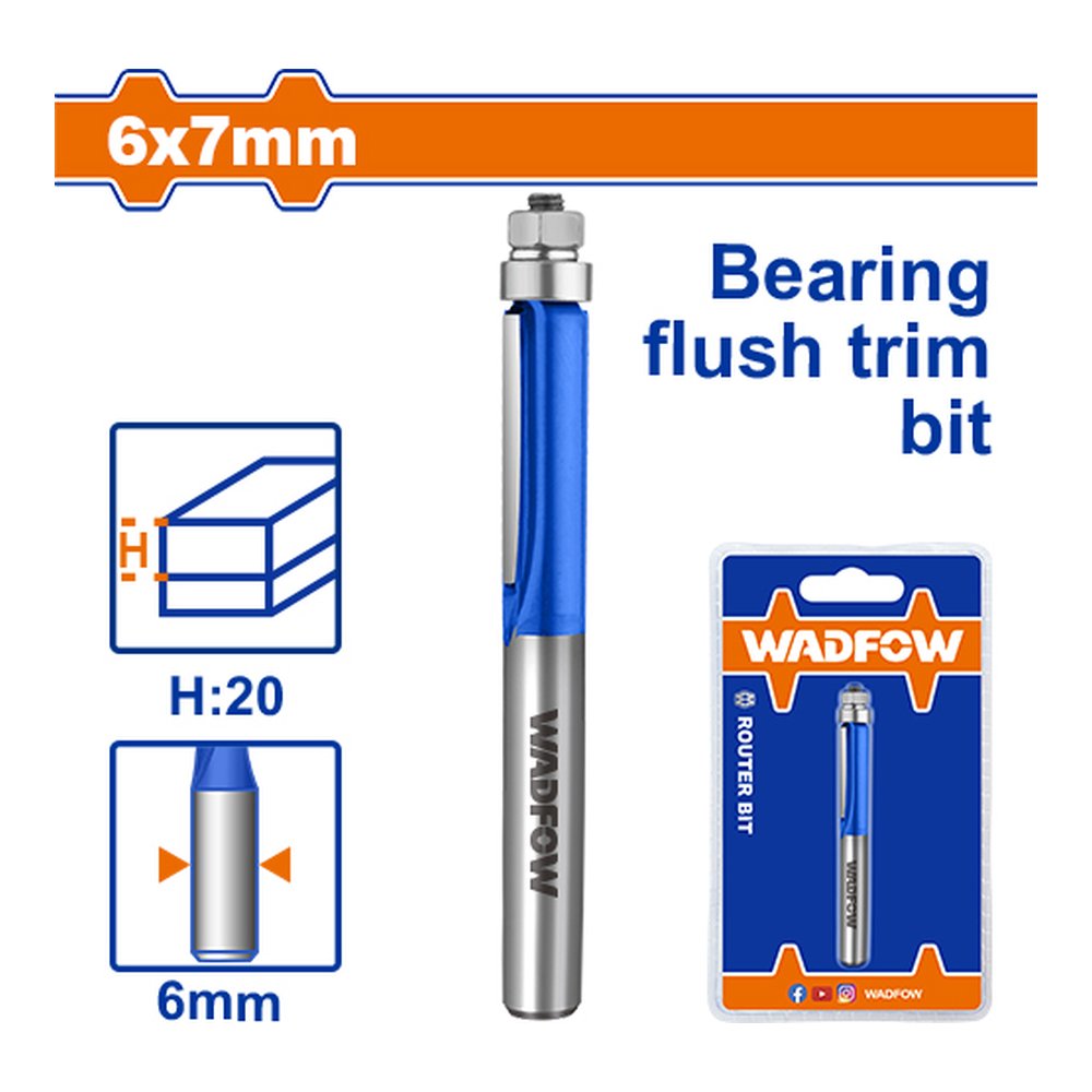 WRG7401 Mũi phay gỗ thẳng bi dưới 6x6x7mm Hiệu WADFOW WRG7401